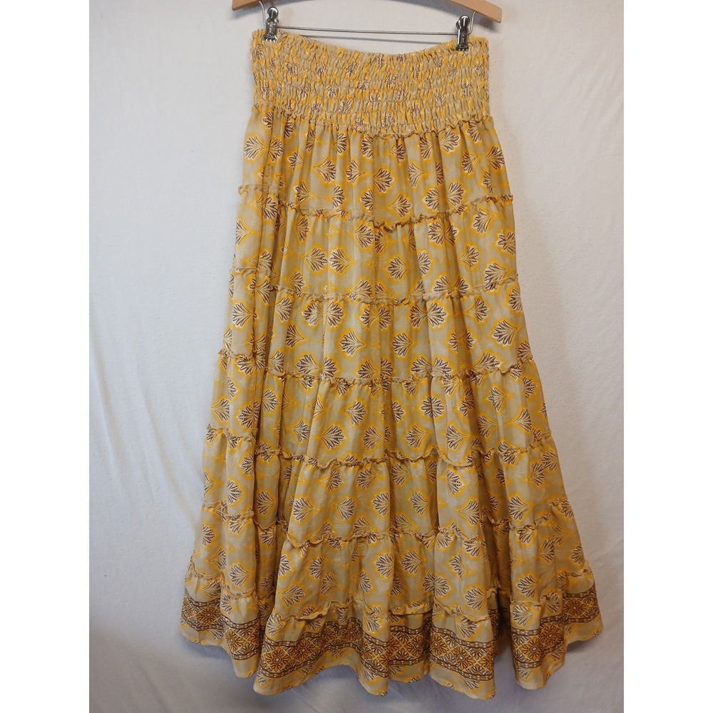 Silk skirt womens one size flowy boho feminine coastal grandma yellow maxi - Picture 5 of 5